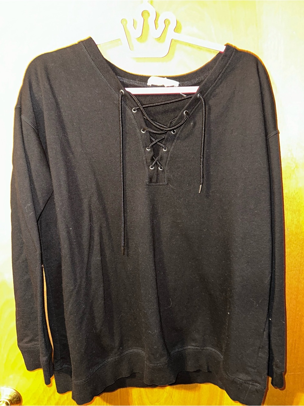 Cloud Chaser women's black lace-up pullover top